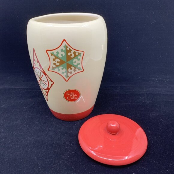 Coca-Cola Christmas Cookie Jar Things Go Better With Coke Ceramic Houston 9" Vtg - Picture 7 of 10